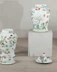 Near Pair of Famille Rose Ginger Jars with Peaches, Roses and Bats