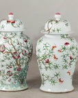 Near Pair of Famille Rose Ginger Jars with Peaches, Roses and Bats