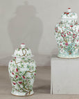 Near Pair of Famille Rose Ginger Jars with Peaches, Roses and Bats