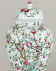 Near Pair of Famille Rose Ginger Jars with Peaches, Roses and Bats