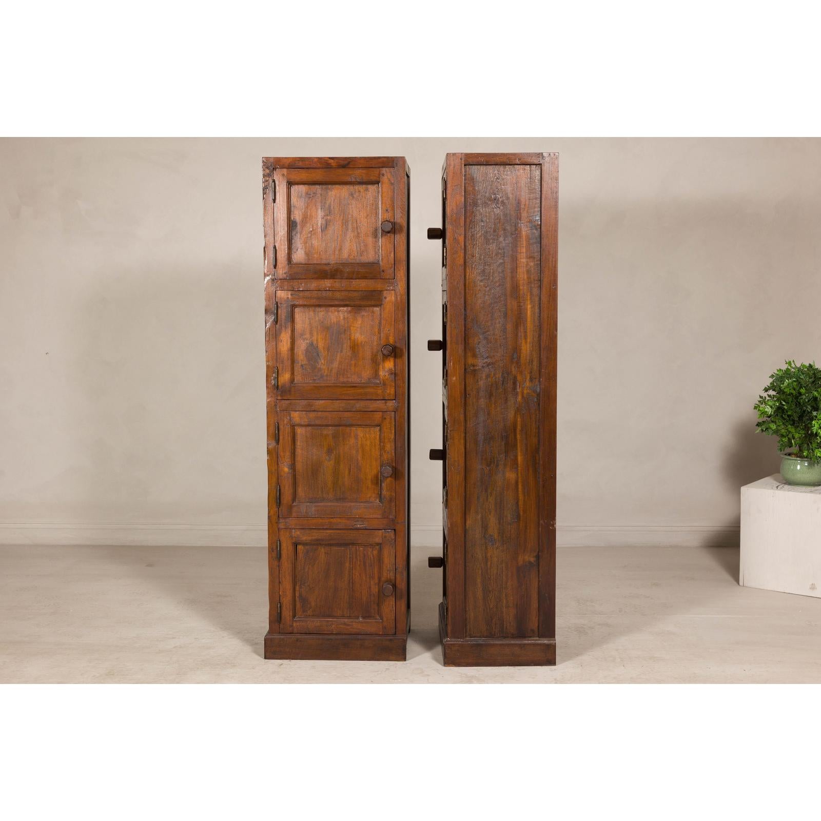 Vintage Tall Narrow Teak Cabinets – Unique Storage with Aged Patina