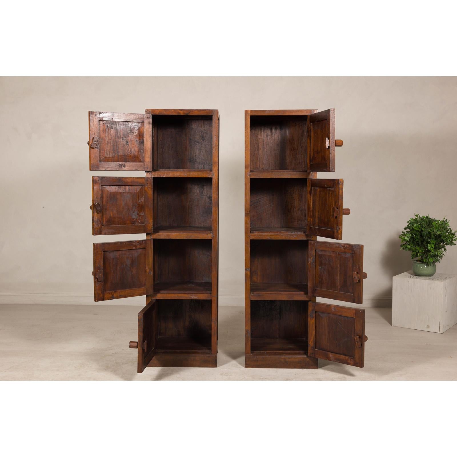 Vintage Tall Narrow Teak Cabinets – Unique Storage with Aged Patina