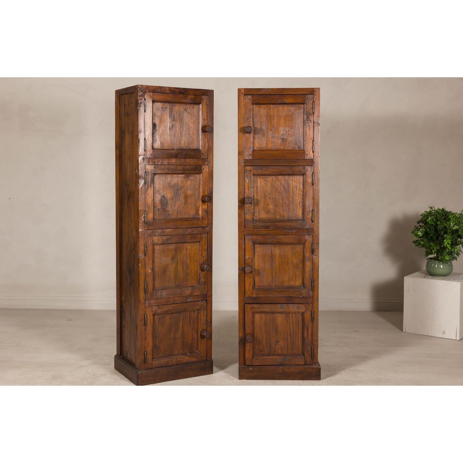 Vintage Tall Narrow Teak Cabinets – Unique Storage with Aged Patina