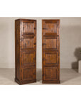Vintage Tall Narrow Teak Cabinets – Unique Storage with Aged Patina