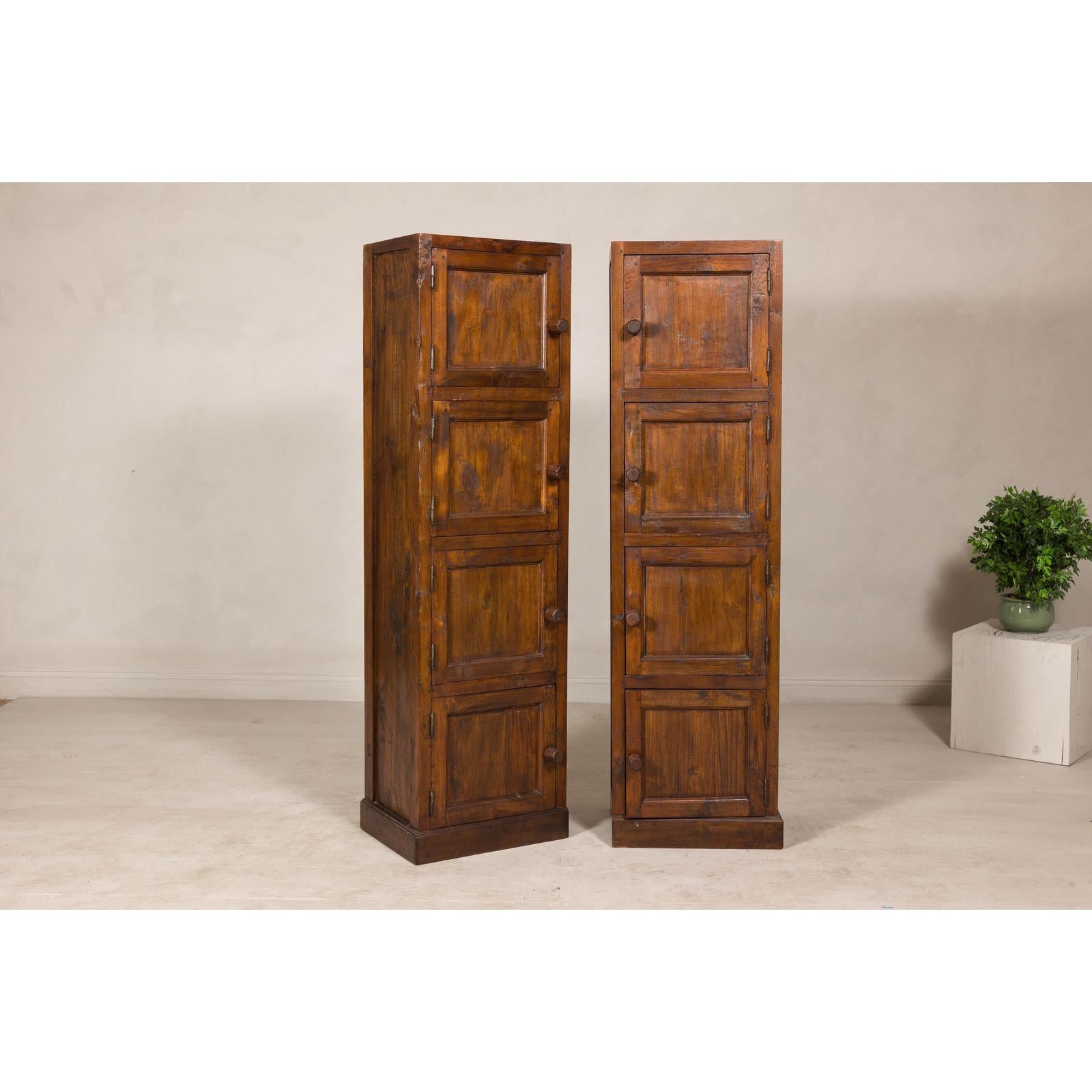 Vintage Tall Narrow Teak Cabinets – Unique Storage with Aged Patina
