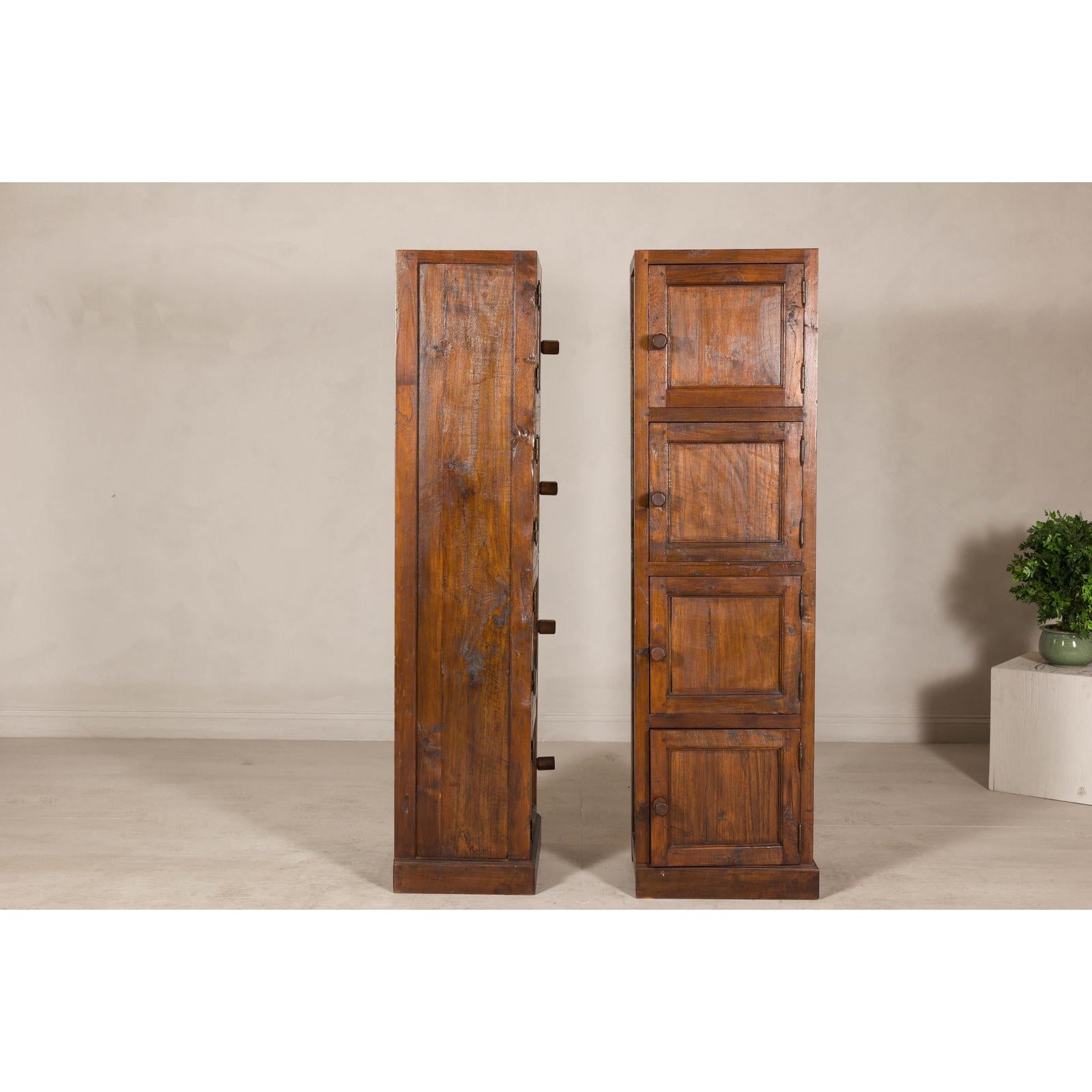 Vintage Tall Narrow Teak Cabinets – Unique Storage with Aged Patina
