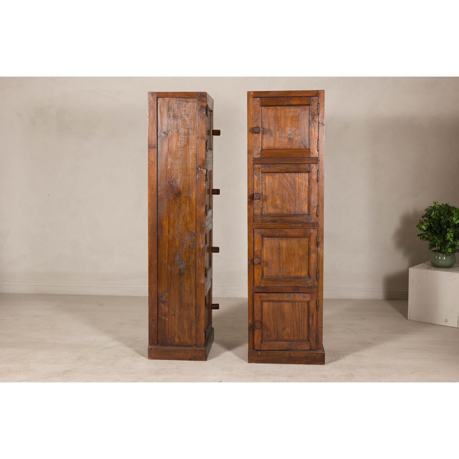 Vintage Tall Narrow Teak Cabinets – Unique Storage with Aged Patina