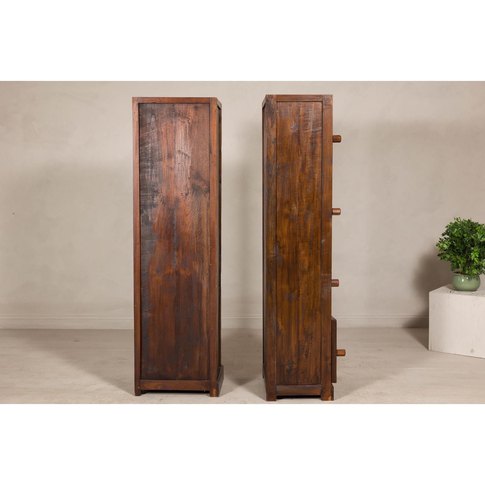 Vintage Tall Narrow Teak Cabinets – Unique Storage with Aged Patina
