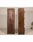 Vintage Tall Narrow Teak Cabinets – Unique Storage with Aged Patina