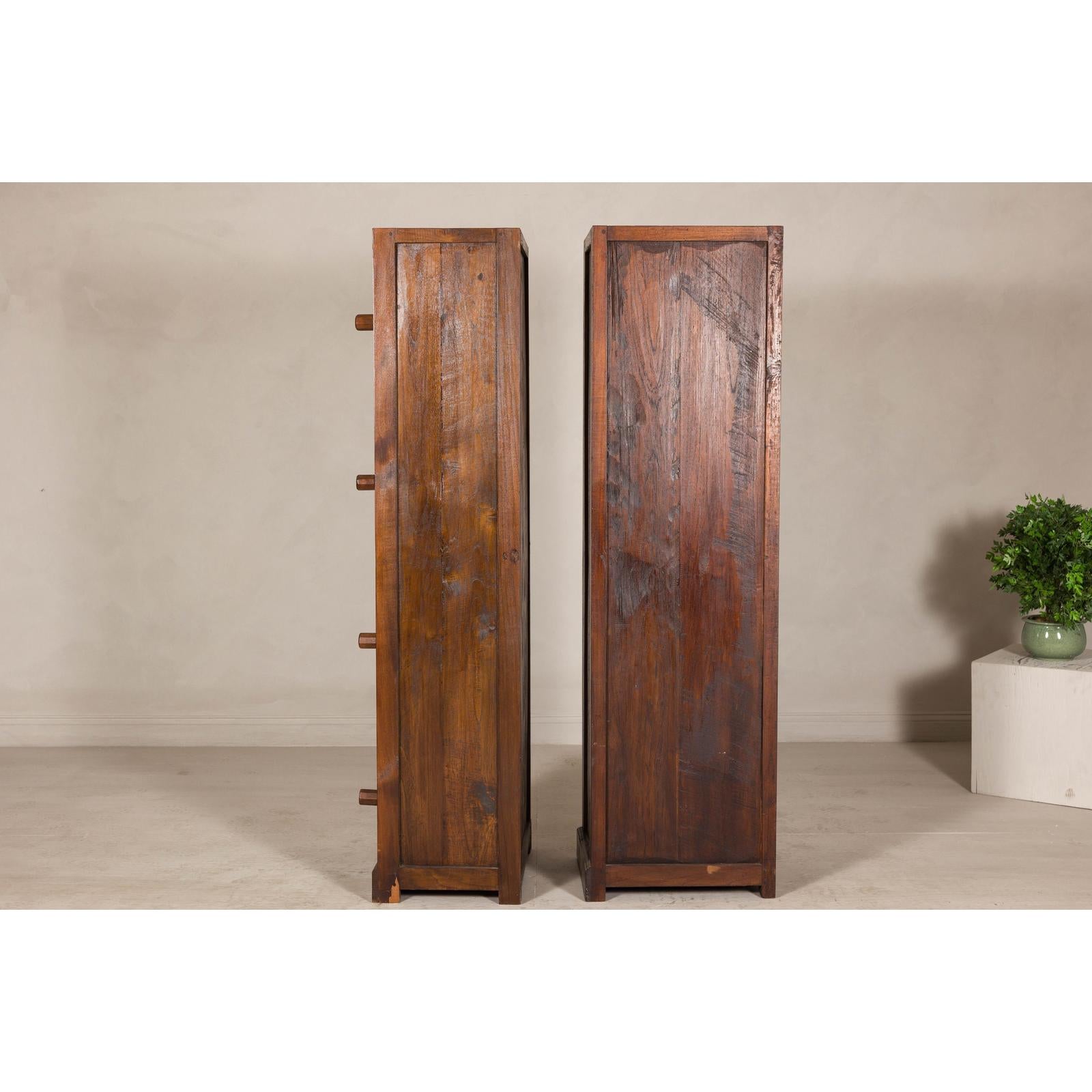 Vintage Tall Narrow Teak Cabinets – Unique Storage with Aged Patina