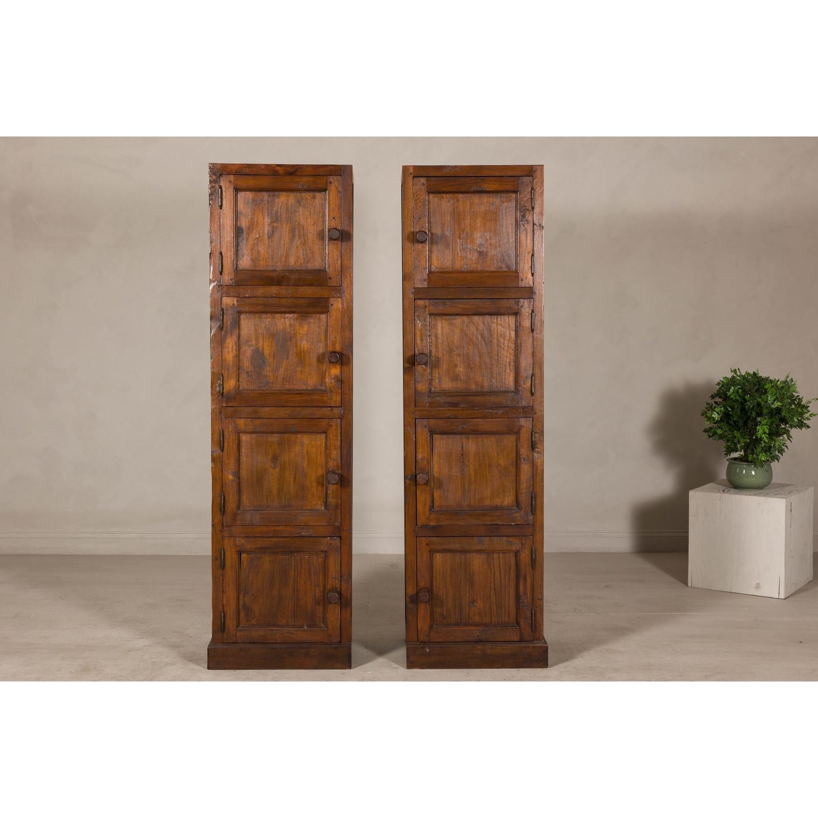 Vintage Tall Narrow Teak Cabinets – Unique Storage with Aged Patina