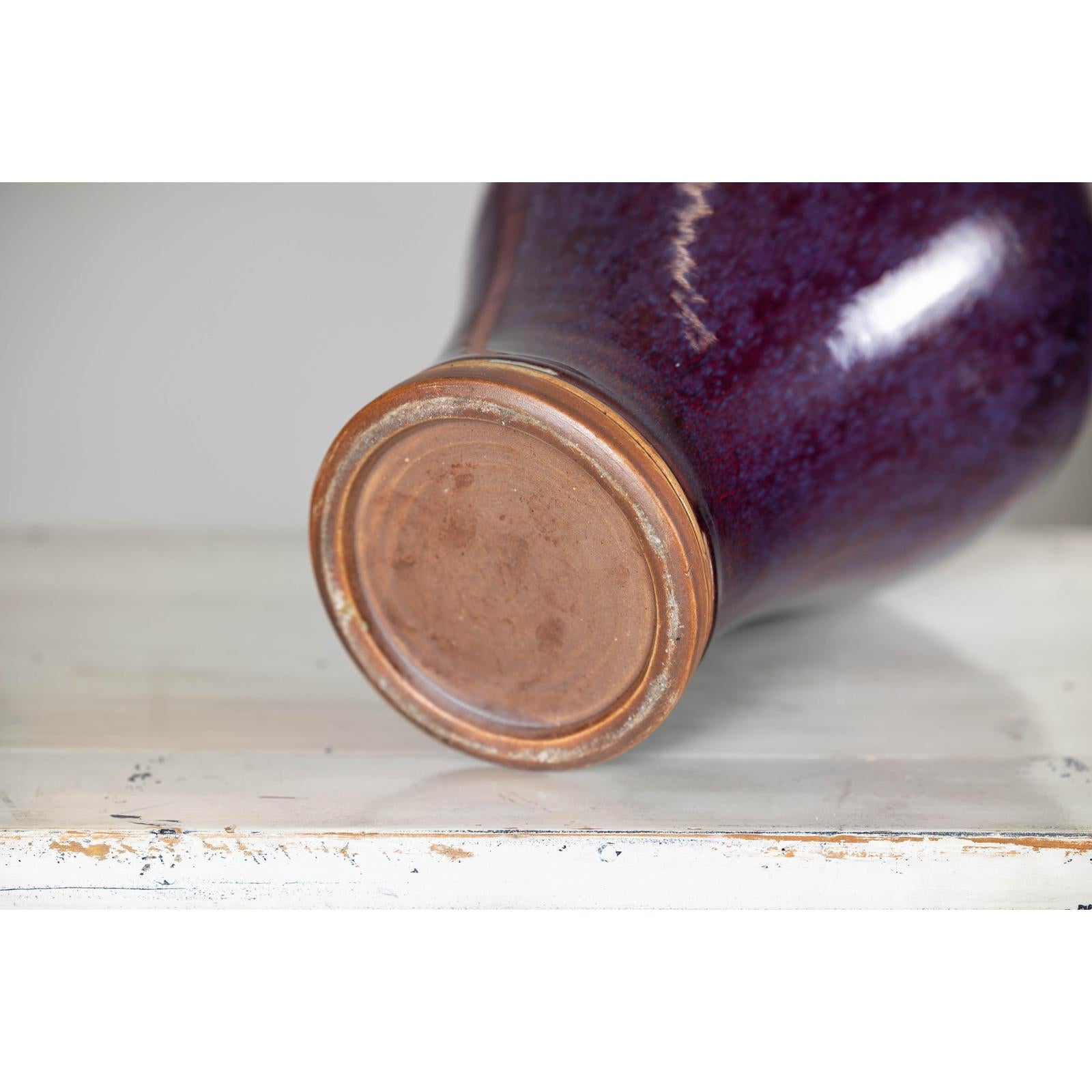 Deep Purple Meiping Vase with Glossy Two-Tone Glaze and Elegant Curved Form