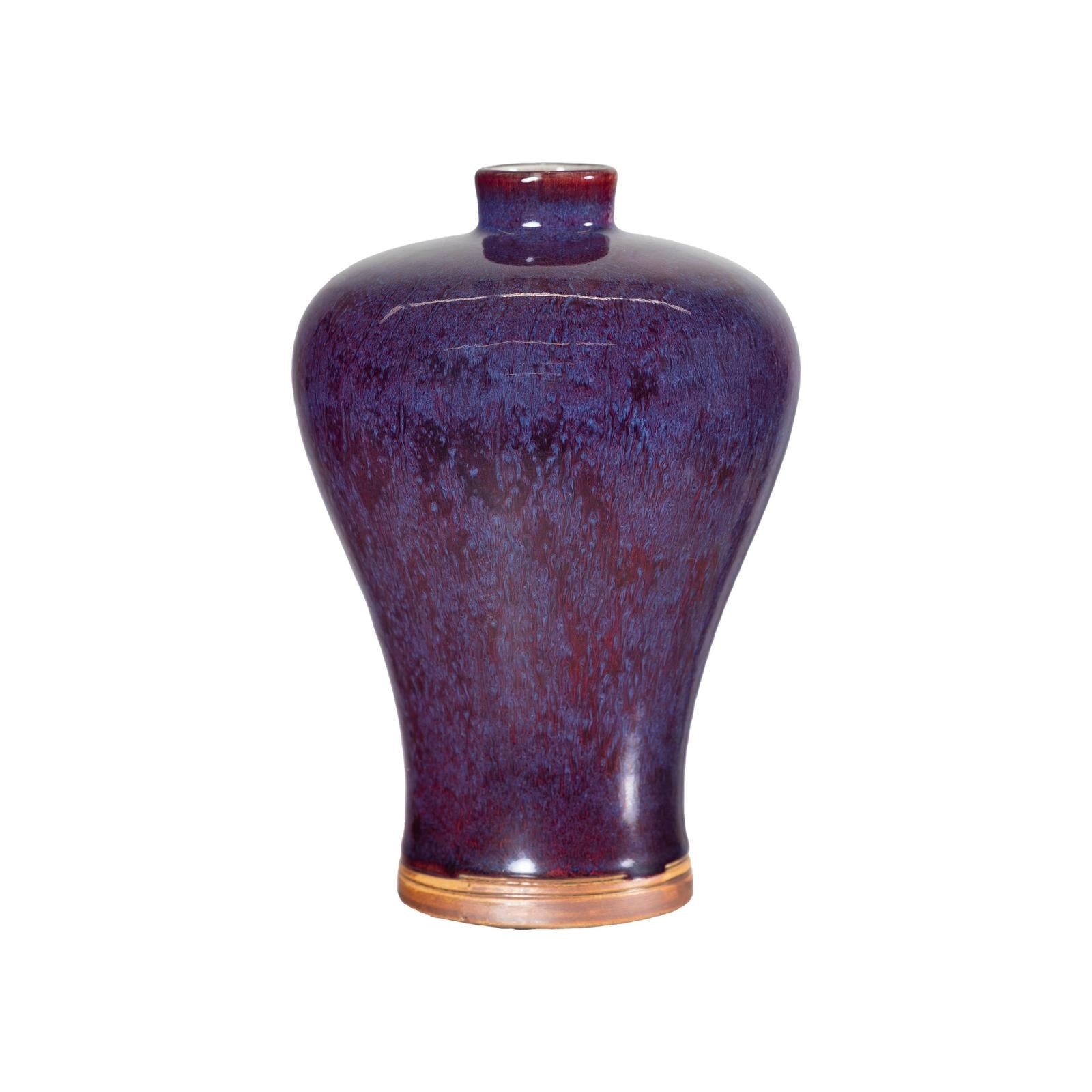 Deep Purple Meiping Vase with Glossy Two-Tone Glaze and Elegant Curved Form