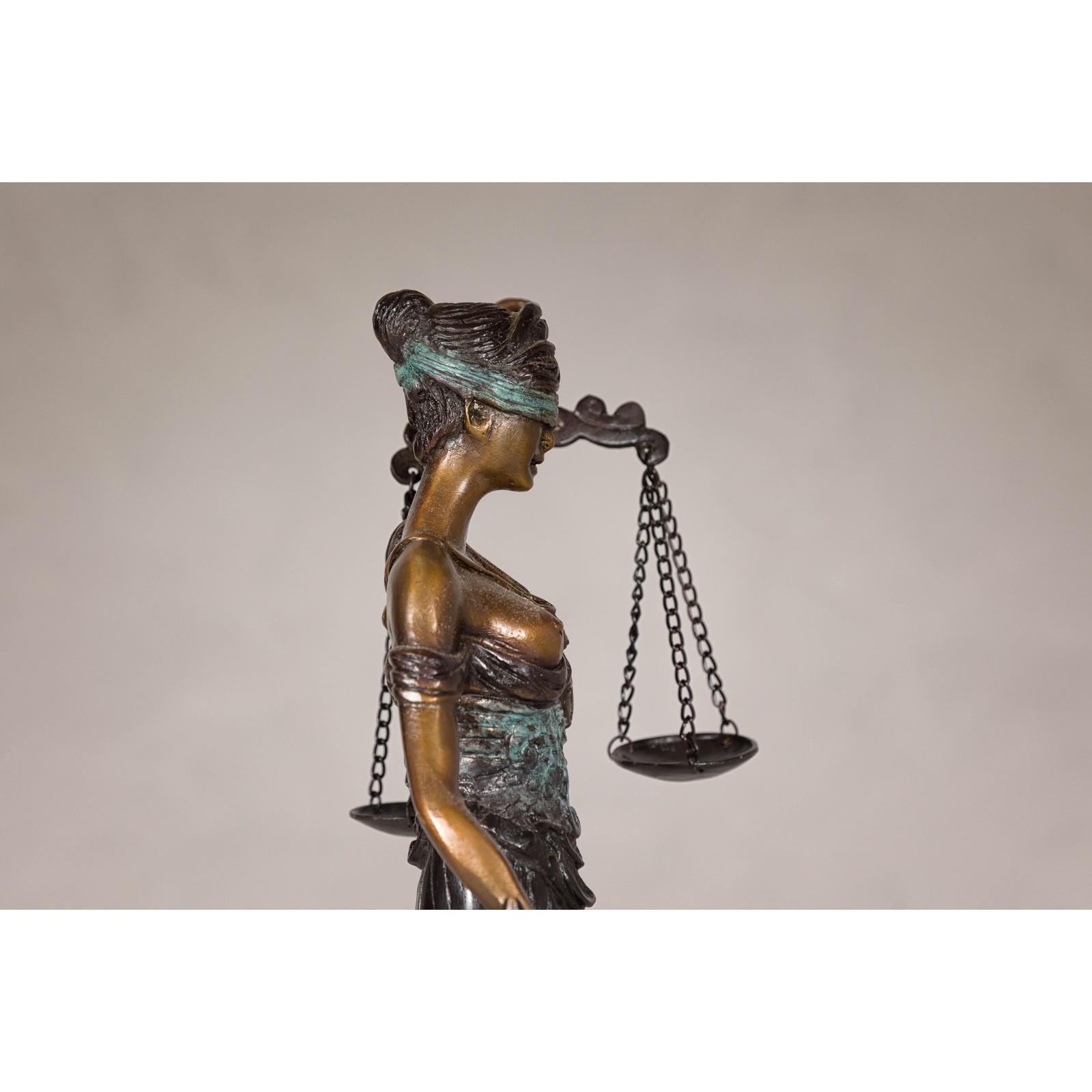 Lady Justice, Cast Bronze Tabletop Statuette with Scales and Sword