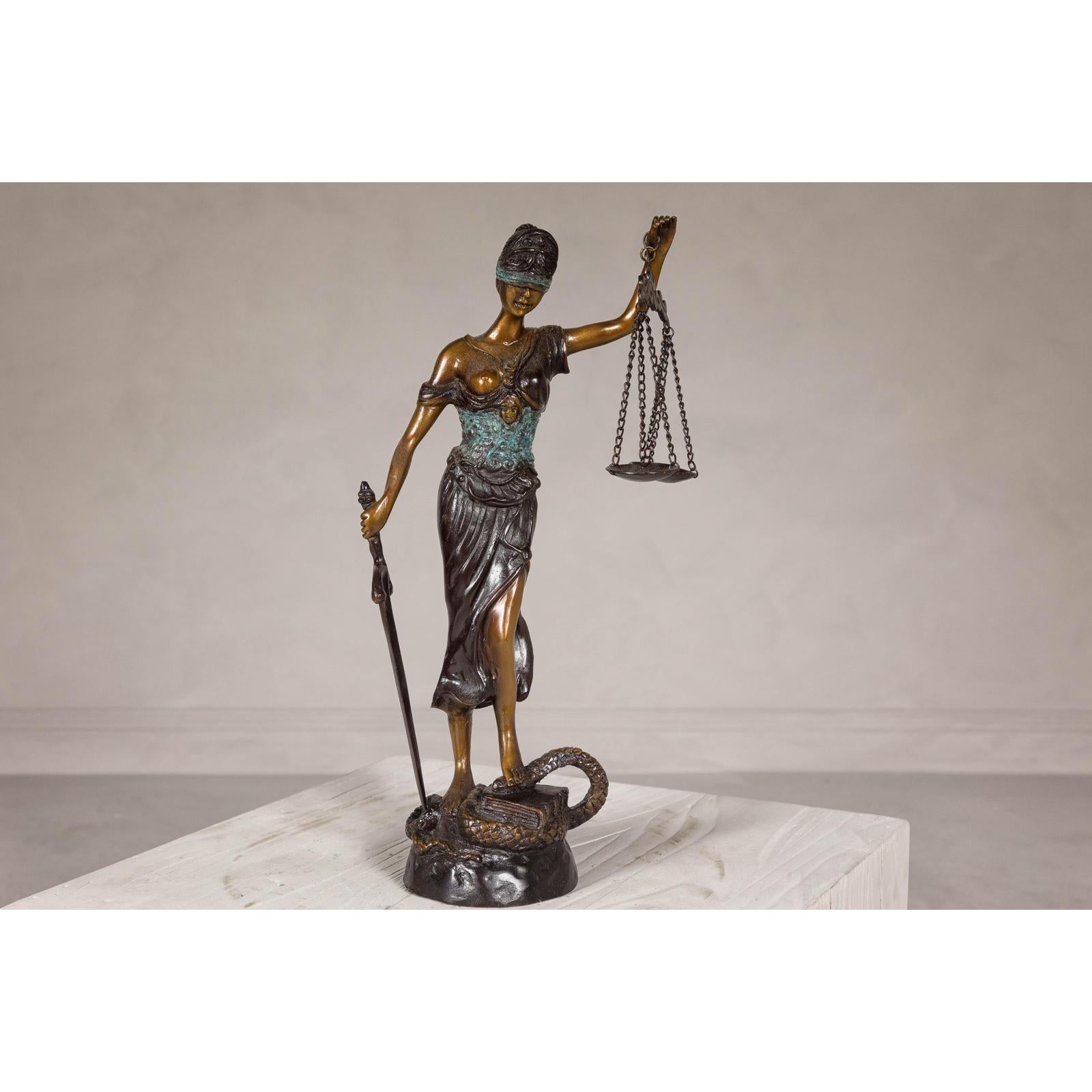 Lady Justice, Cast Bronze Tabletop Statuette with Scales and Sword