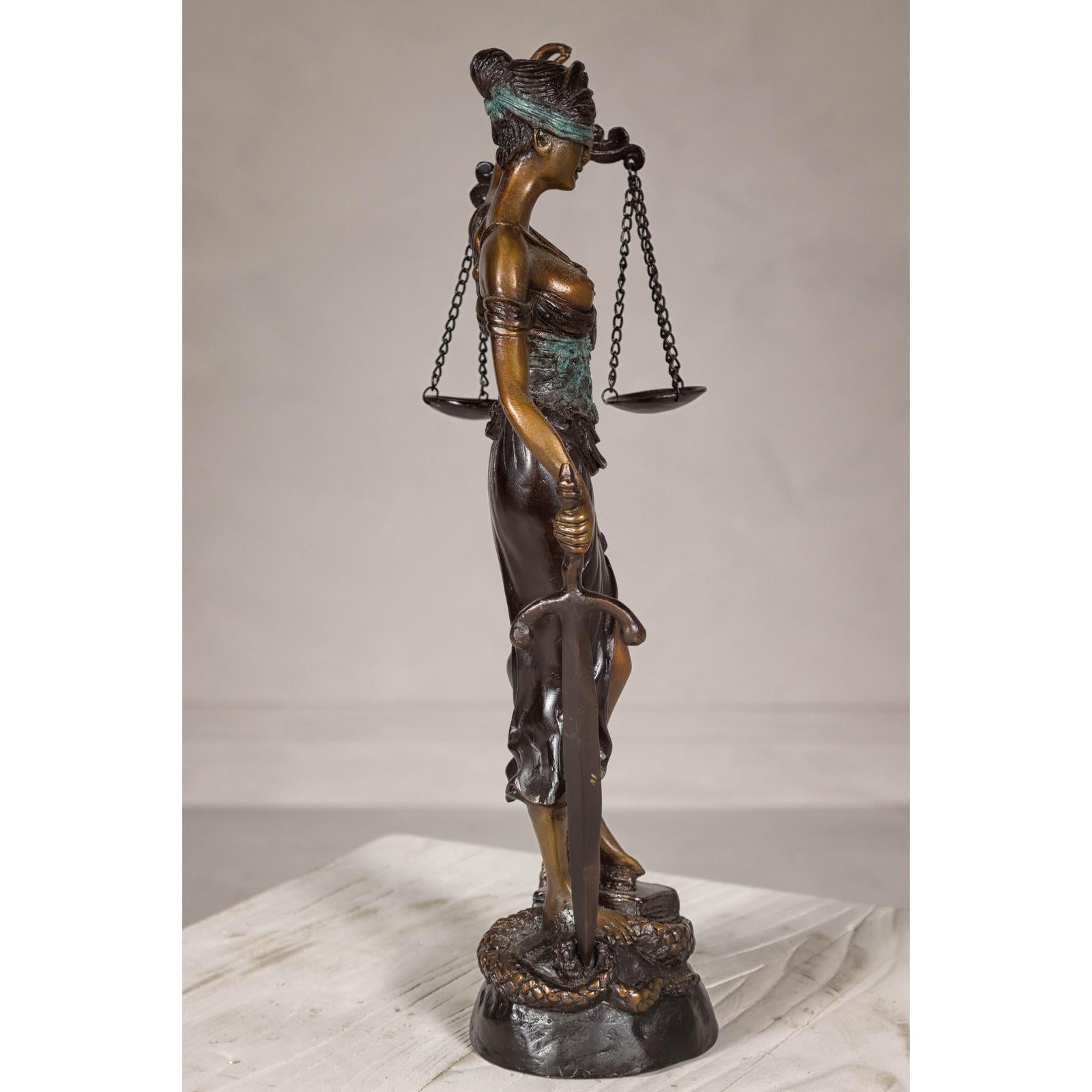 Lady Justice, Cast Bronze Tabletop Statuette with Scales and Sword