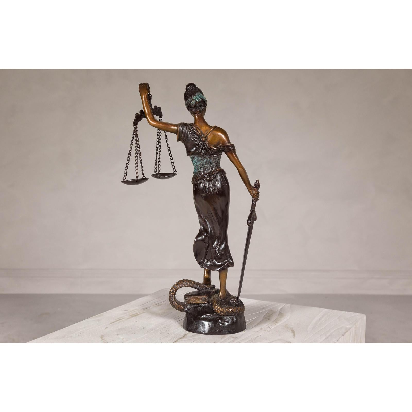 Lady Justice, Cast Bronze Tabletop Statuette with Scales and Sword