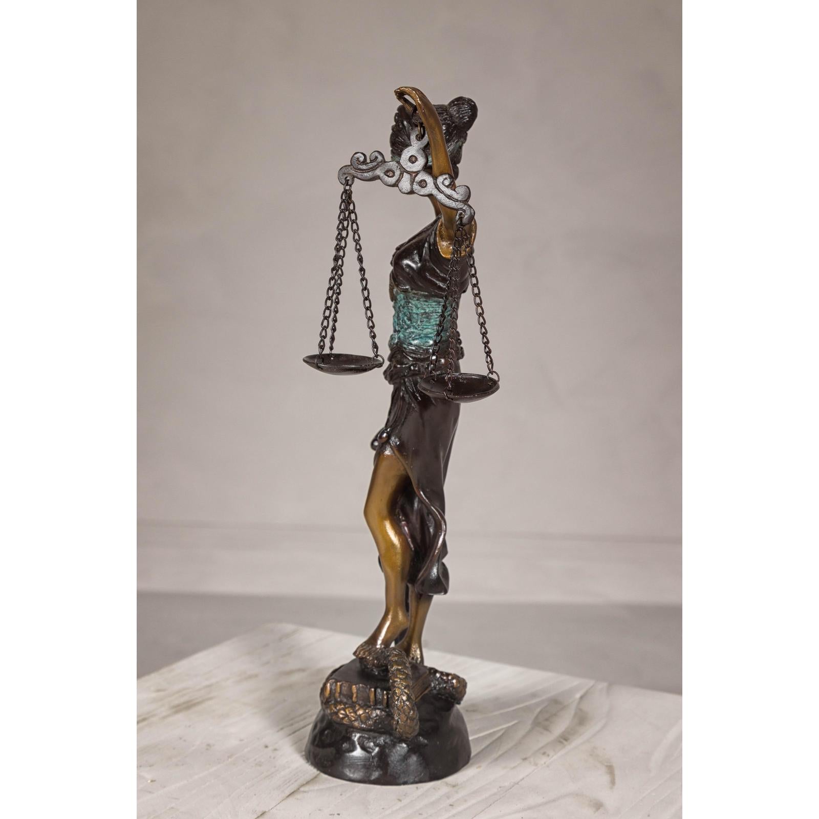 Lady Justice, Cast Bronze Tabletop Statuette with Scales and Sword