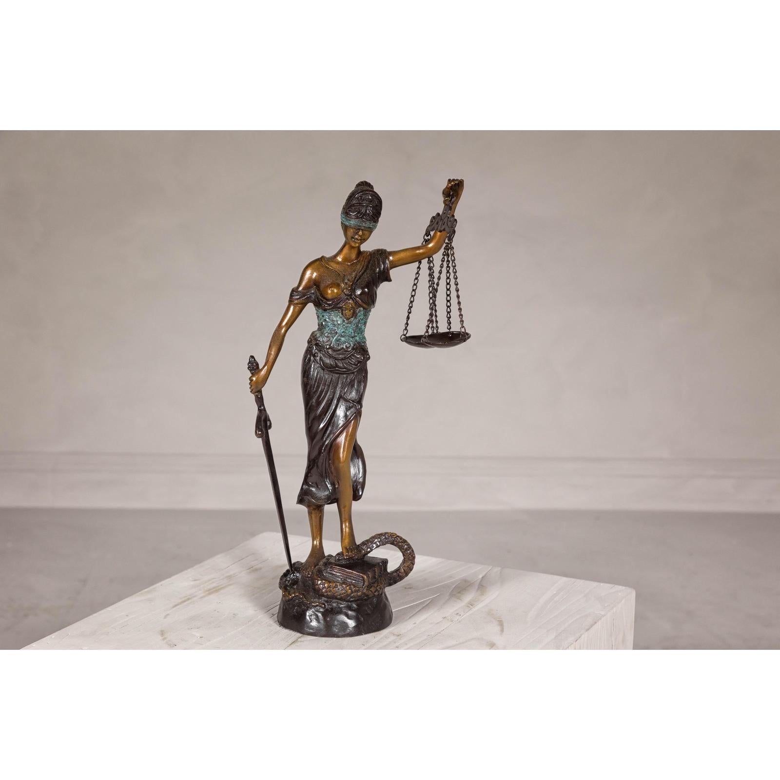 Lady Justice, Cast Bronze Tabletop Statuette with Scales and Sword