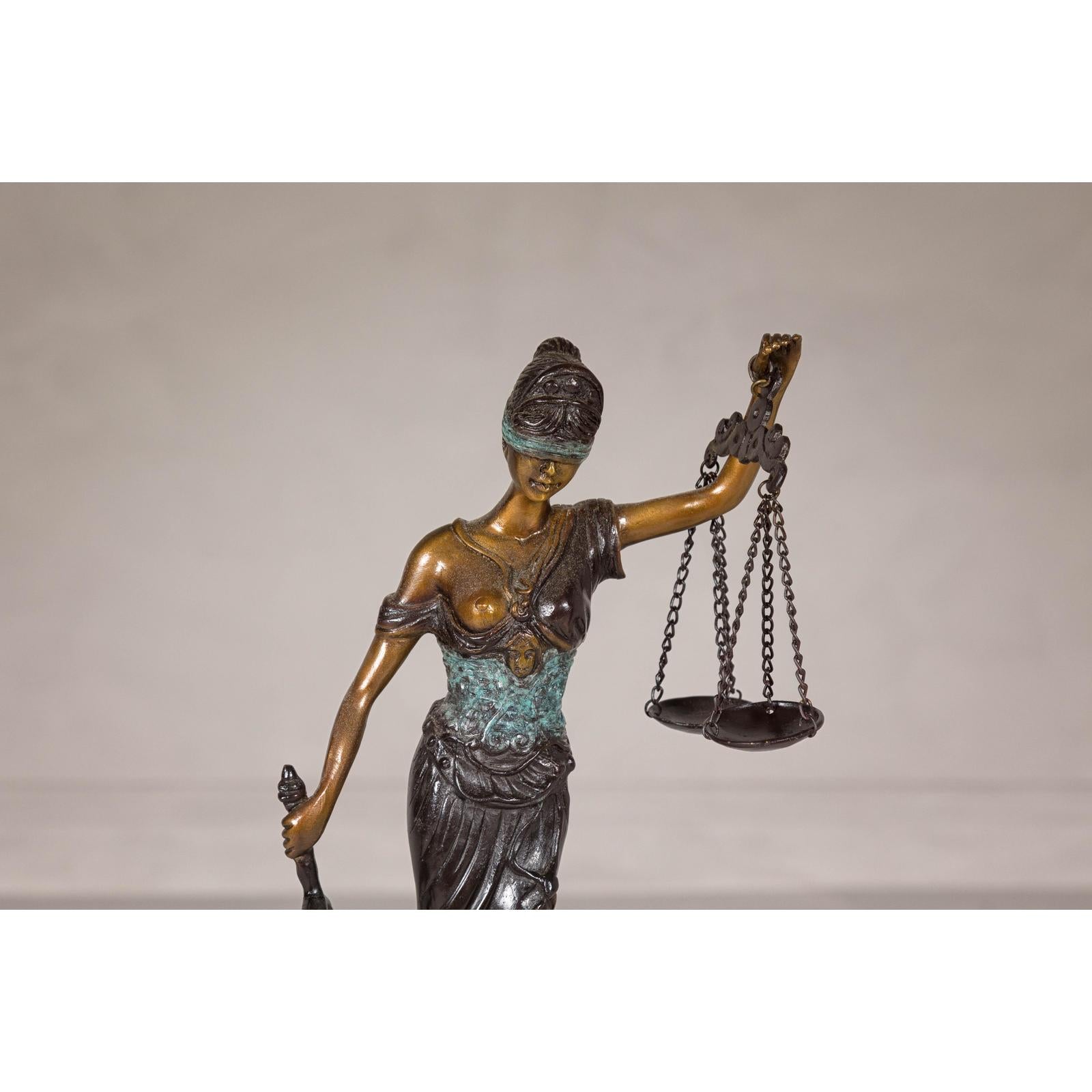 Lady Justice, Cast Bronze Tabletop Statuette with Scales and Sword