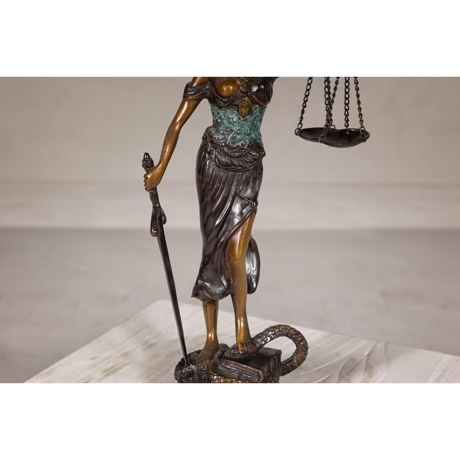 Lady Justice, Cast Bronze Tabletop Statuette with Scales and Sword