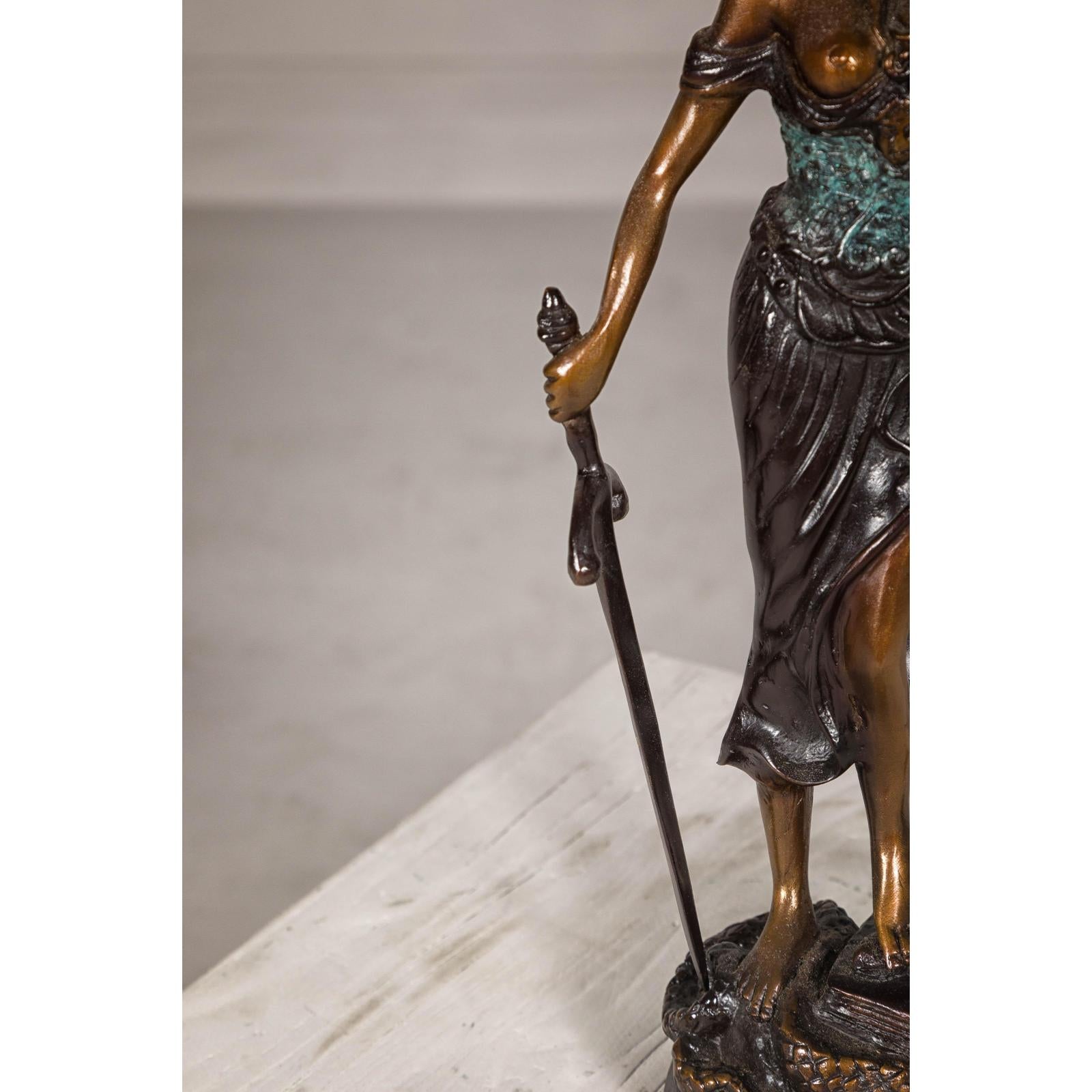 Lady Justice, Cast Bronze Tabletop Statuette with Scales and Sword