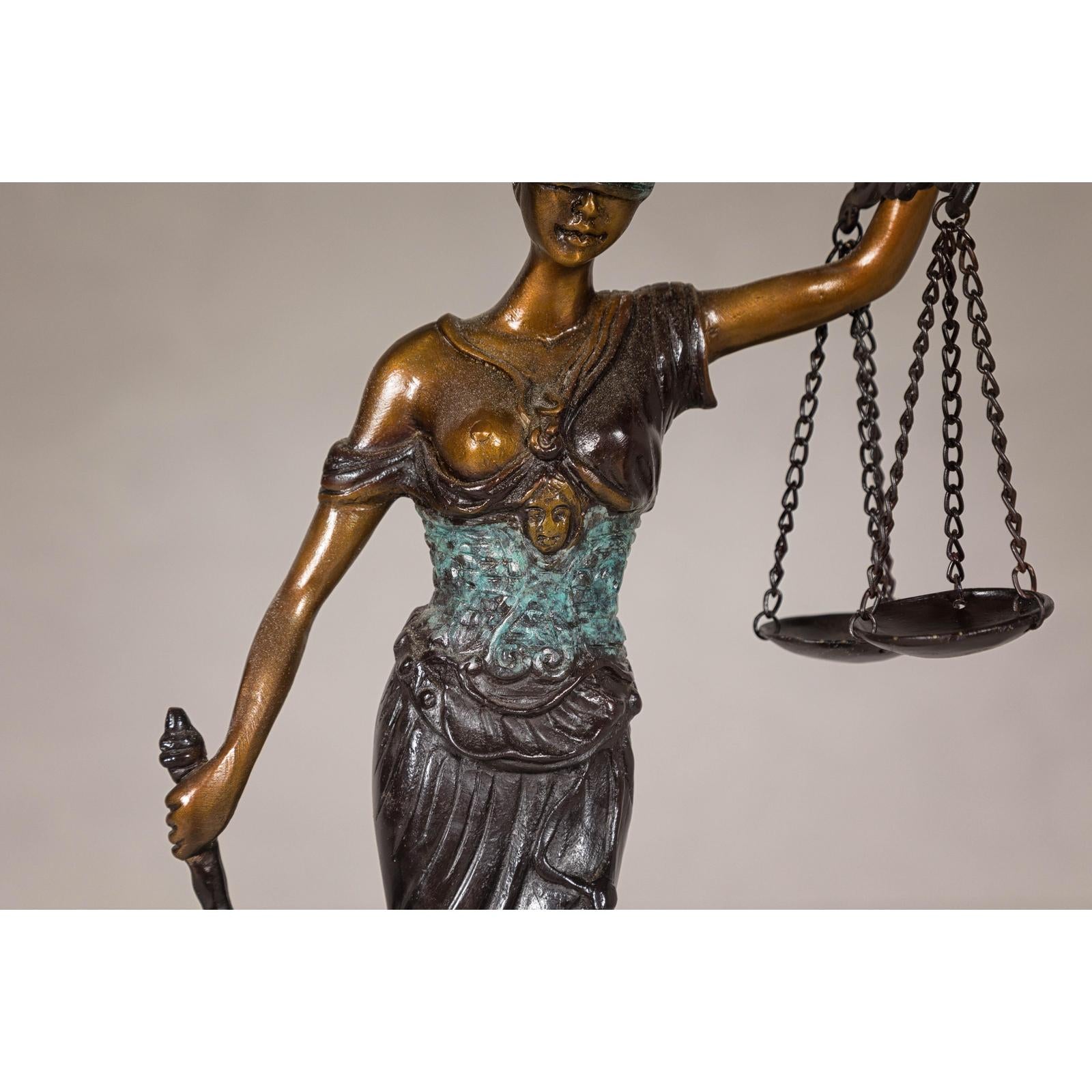 Lady Justice, Cast Bronze Tabletop Statuette with Scales and Sword