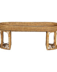 Vintage Rattan Oval Tray Top Table or Coffee Table with Raised Edge