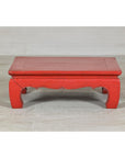 Red Lacquer Low Kang Table with Curved Legs and Scalloped Apron