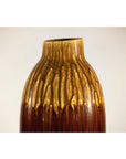 Vintage Drip Glaze Ceramic Vase in Reddish Brown and Mustard