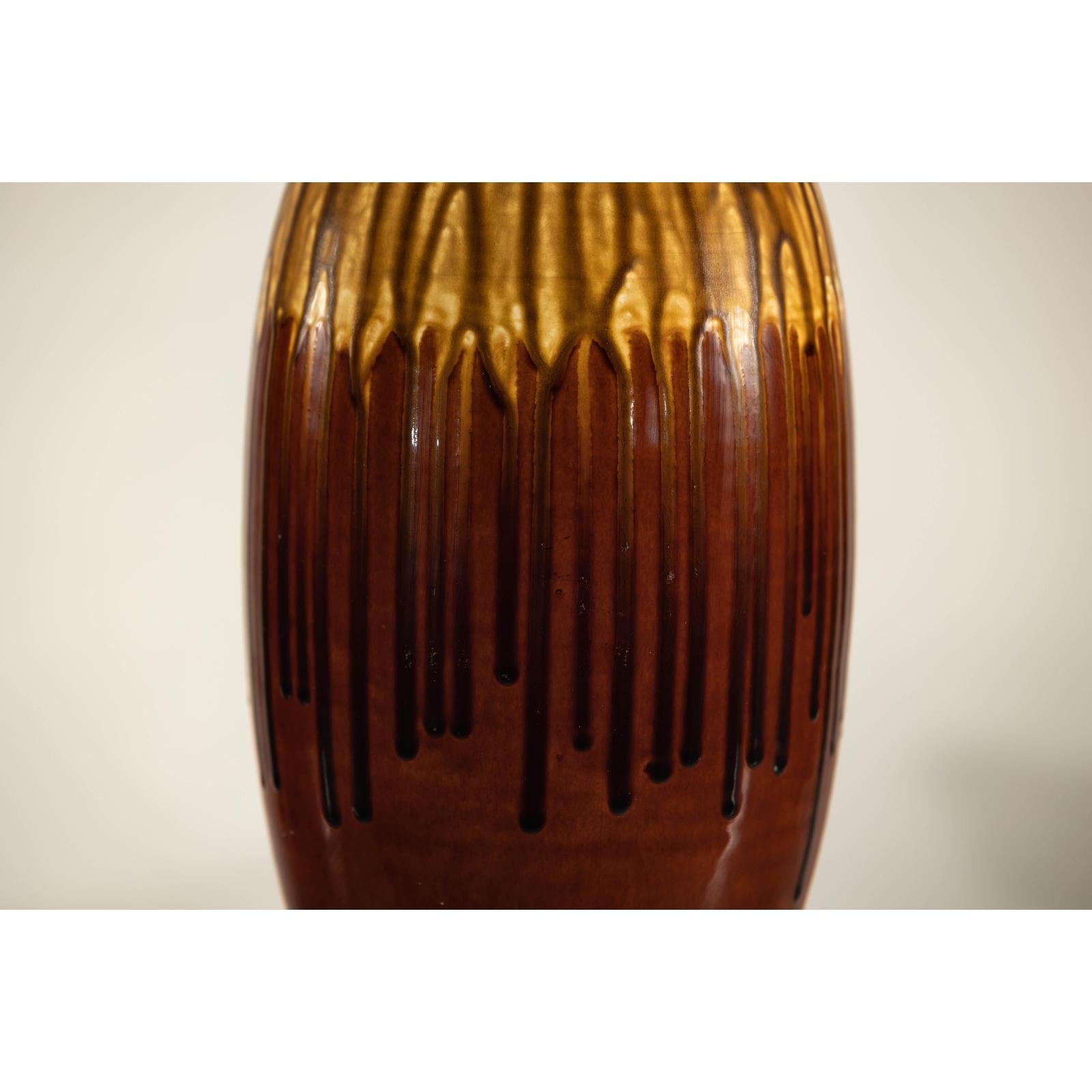 Vintage Drip Glaze Ceramic Vase in Reddish Brown and Mustard