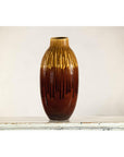 Vintage Drip Glaze Ceramic Vase in Reddish Brown and Mustard