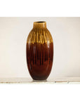 Vintage Drip Glaze Ceramic Vase in Reddish Brown and Mustard