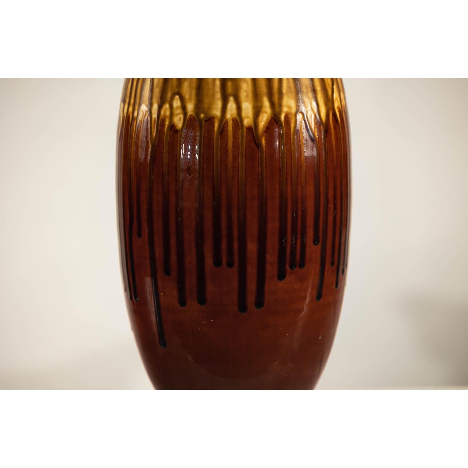 Vintage Drip Glaze Ceramic Vase in Reddish Brown and Mustard