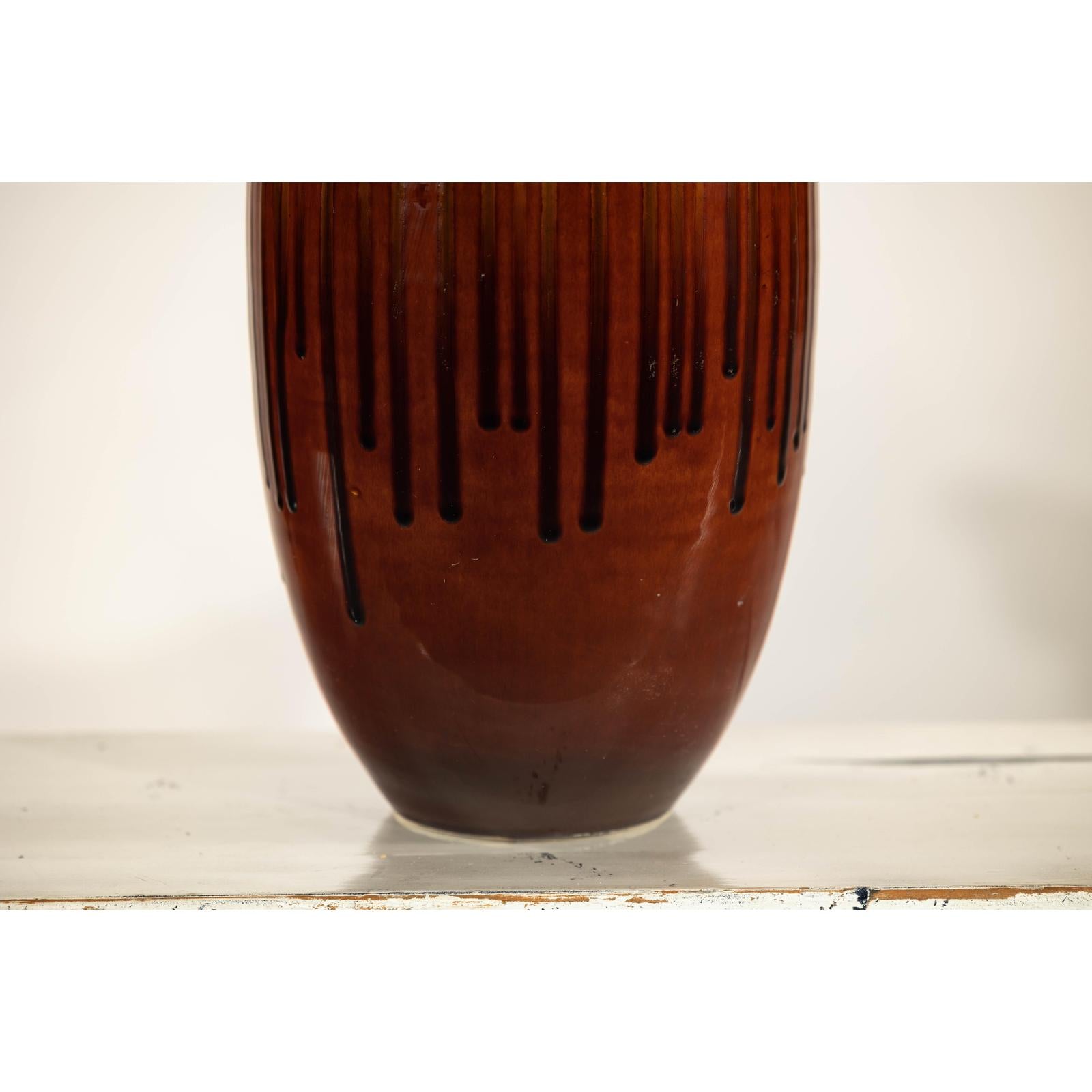 Vintage Drip Glaze Ceramic Vase in Reddish Brown and Mustard