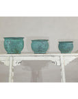 Vintage Set of Three Copper Cache Pots with Verdigris Patina