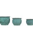 Vintage Set of Three Copper Cache Pots with Verdigris Patina