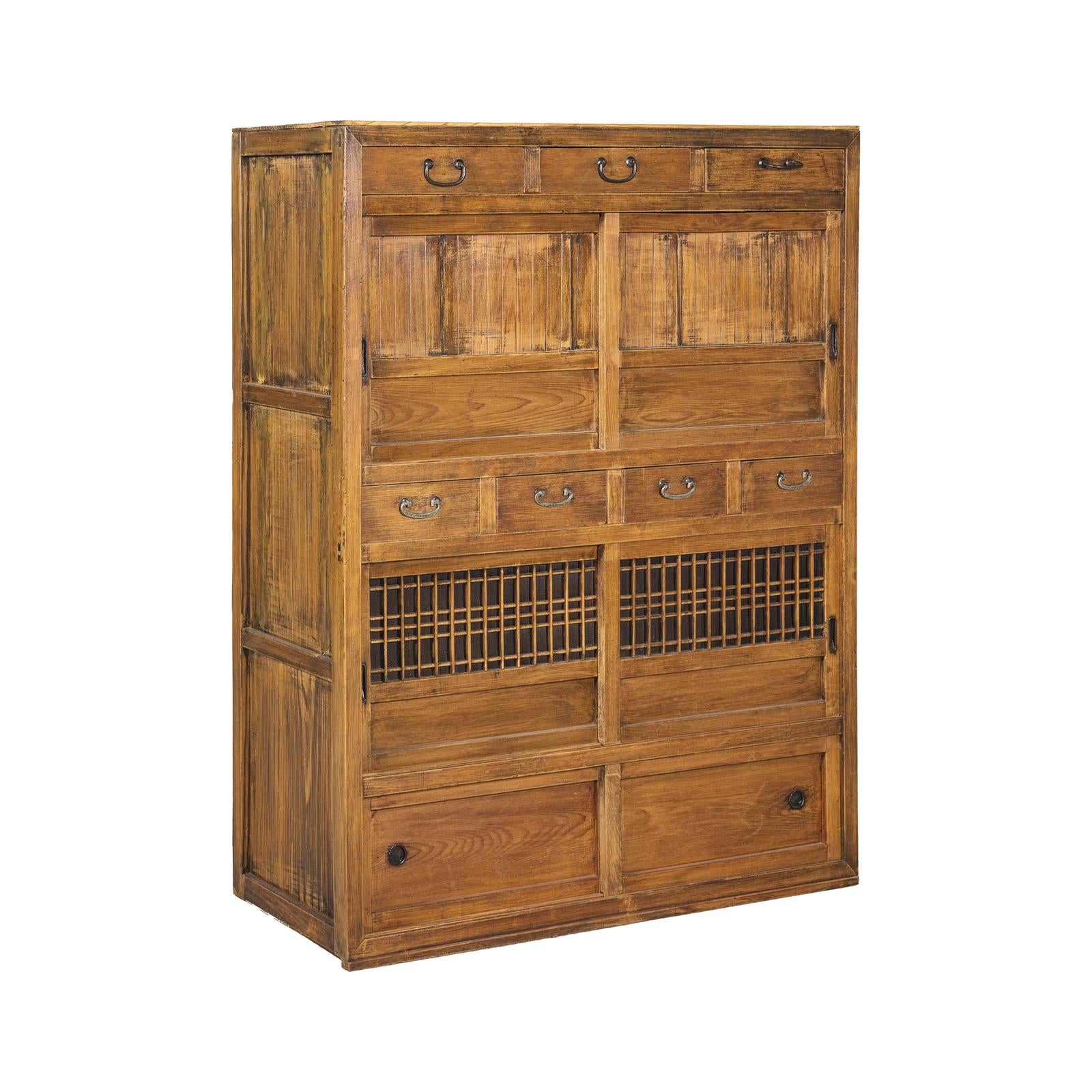Taishō Period Mizuya Tansu Kitchen Chest in Sugi Wood with Sliding Door