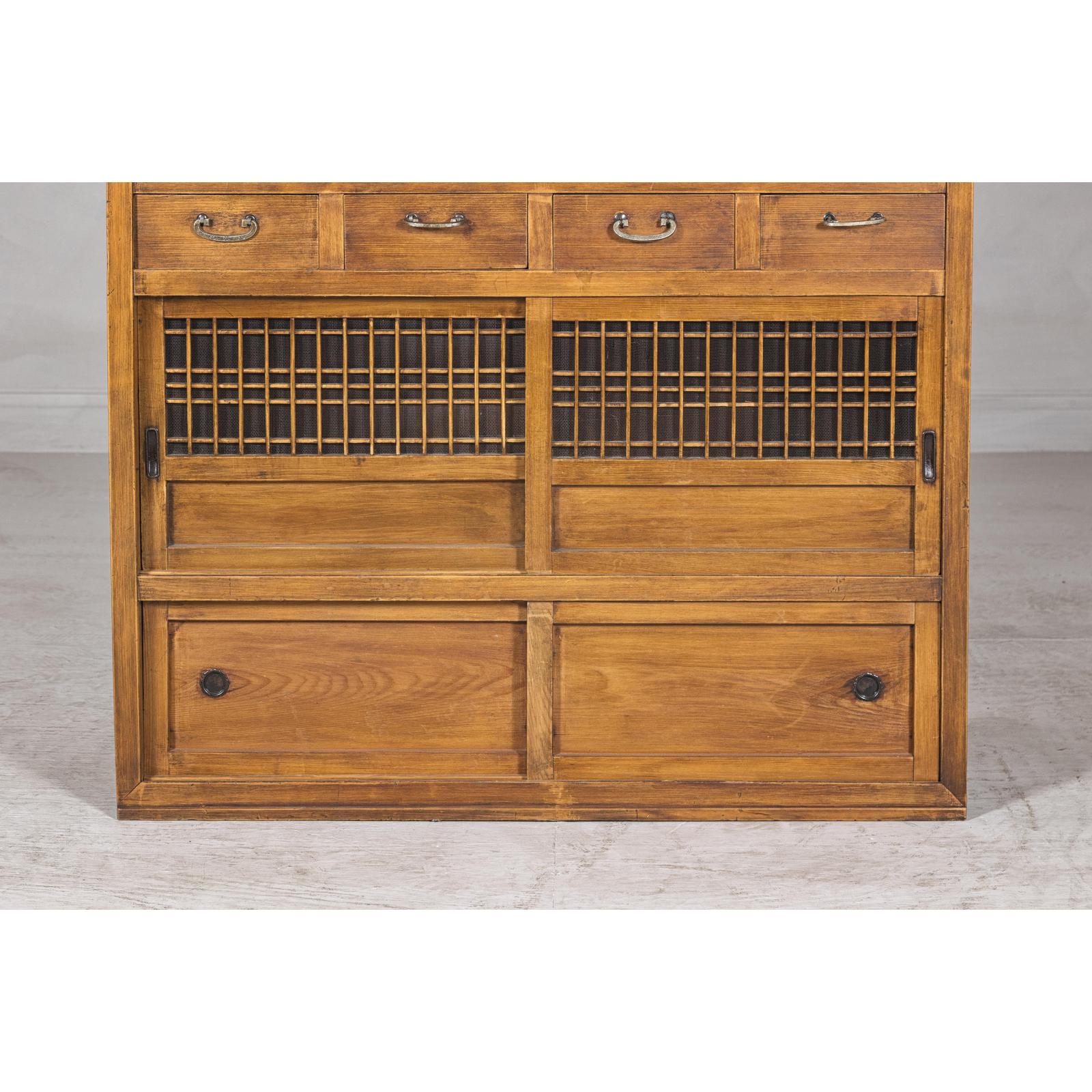 Taishō Period Mizuya Tansu Kitchen Chest in Sugi Wood with Sliding Door