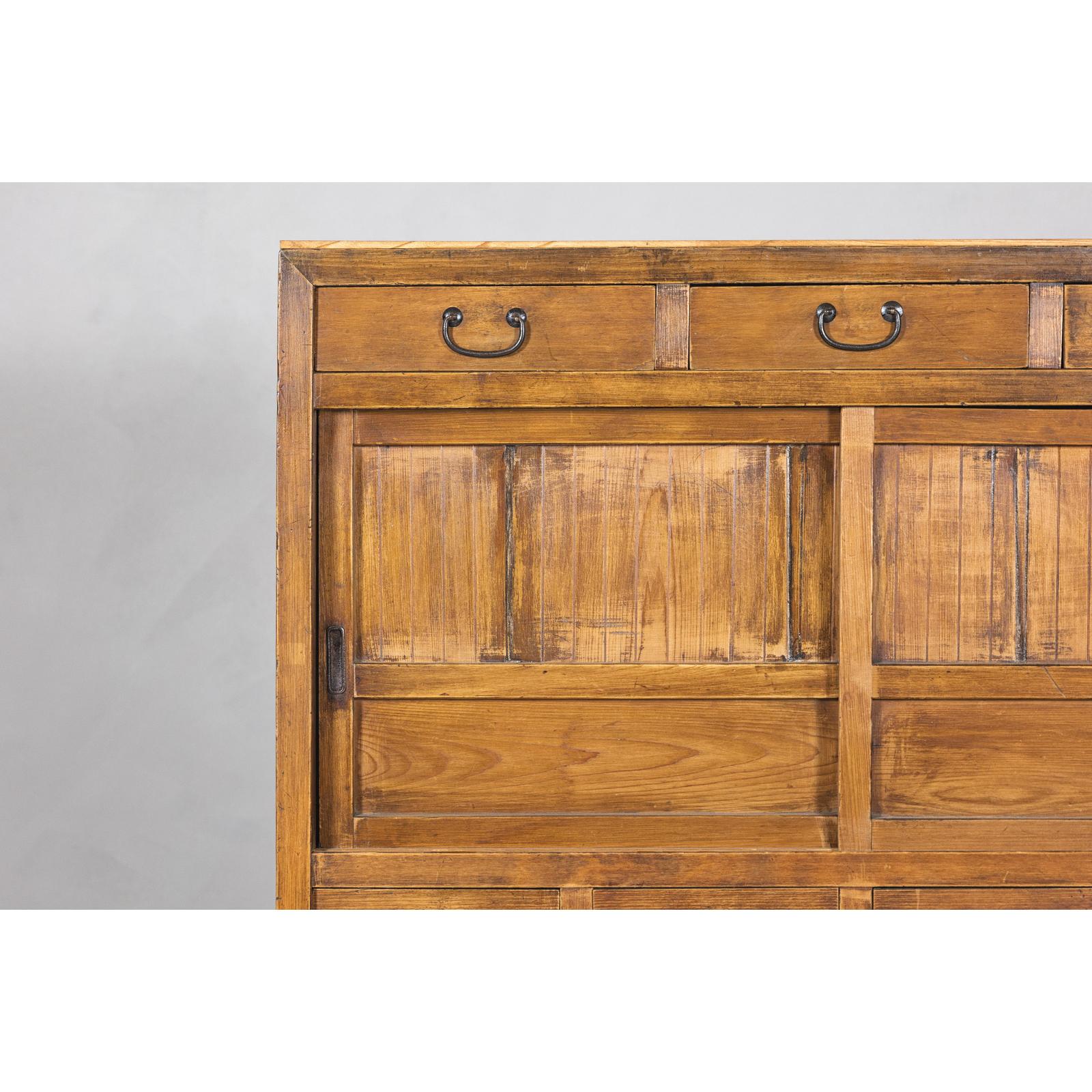 Taishō Period Mizuya Tansu Kitchen Chest in Sugi Wood with Sliding Door