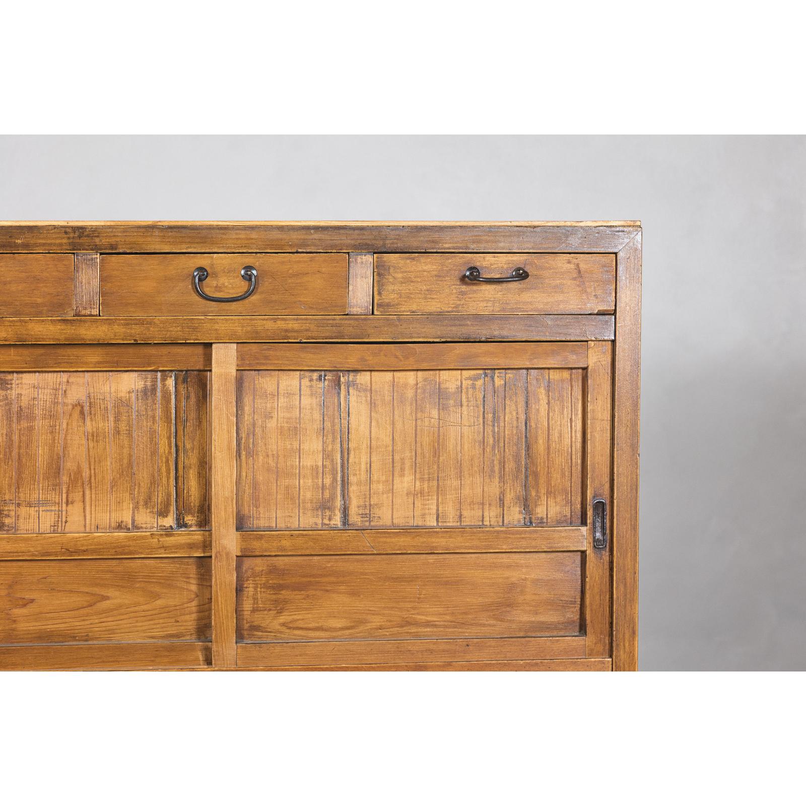 Taishō Period Mizuya Tansu Kitchen Chest in Sugi Wood with Sliding Door