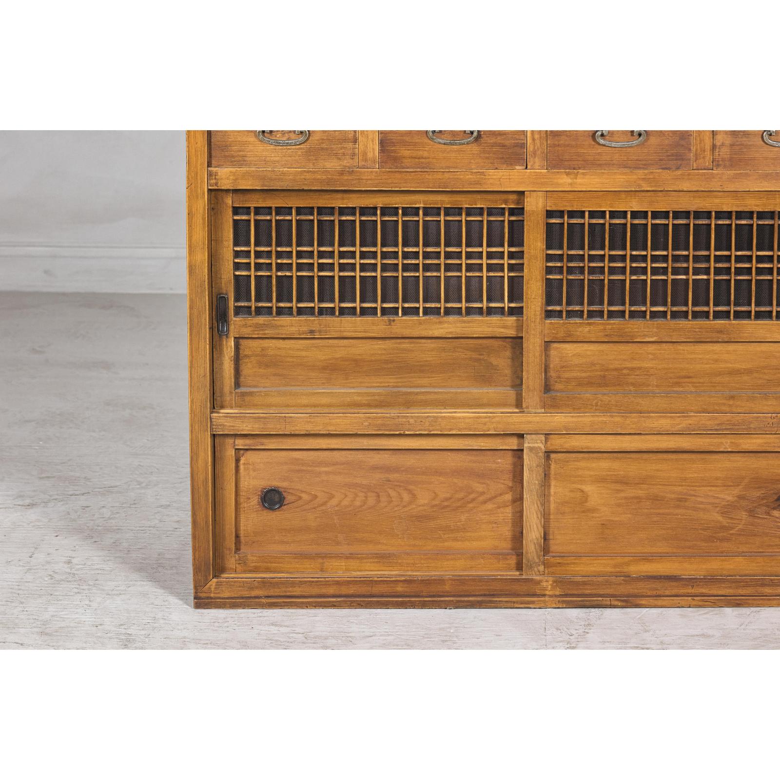 Taishō Period Mizuya Tansu Kitchen Chest in Sugi Wood with Sliding Door