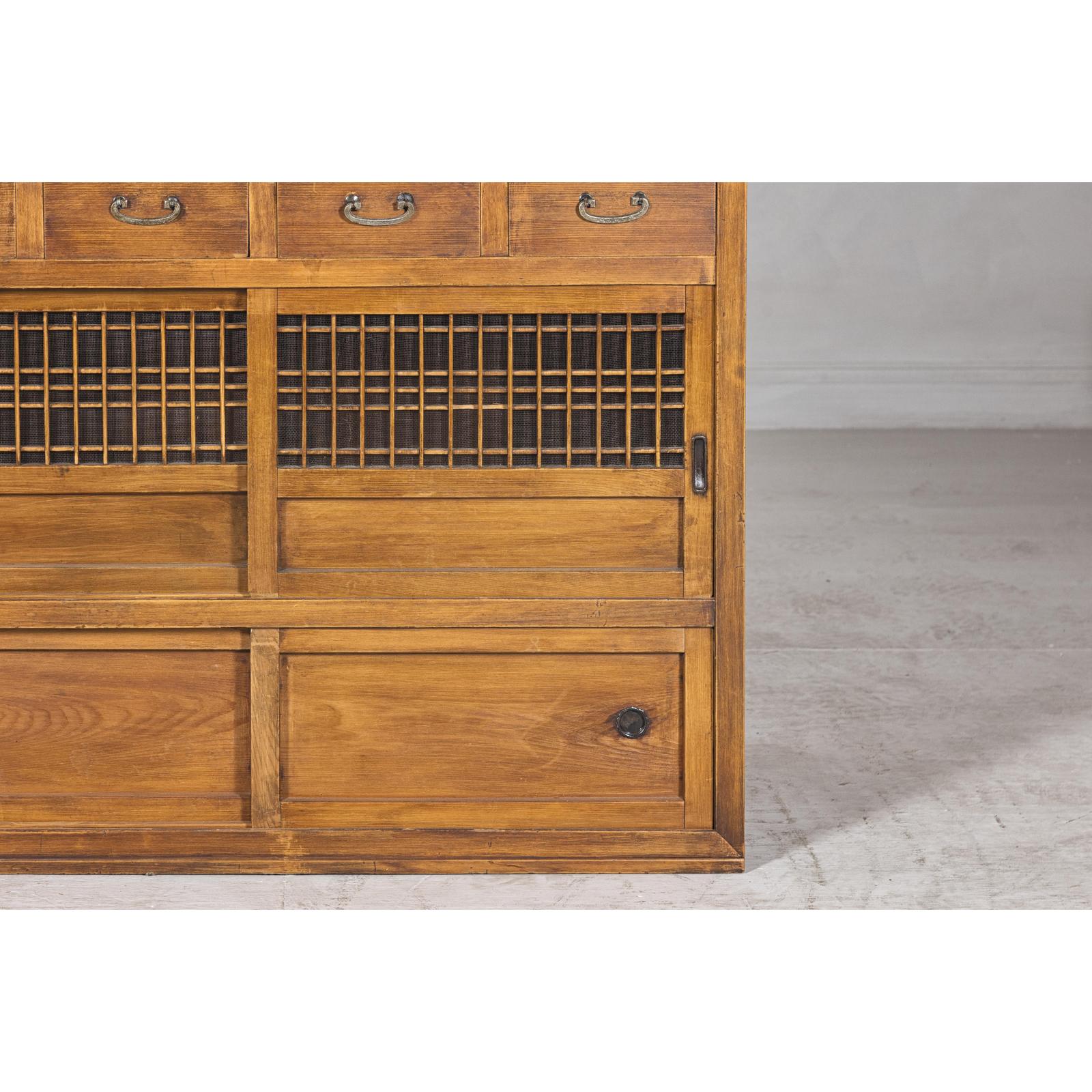Taishō Period Mizuya Tansu Kitchen Chest in Sugi Wood with Sliding Door