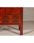 19th Century Qing Dynasty Red Lacquer Cabinet with Original Hand-Painted Scenes