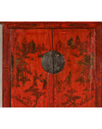 19th Century Qing Dynasty Red Lacquer Cabinet with Original Hand-Painted Scenes