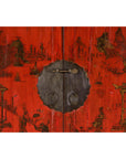 19th Century Qing Dynasty Red Lacquer Cabinet with Original Hand-Painted Scenes