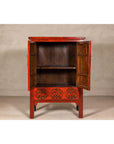 19th Century Qing Dynasty Red Lacquer Cabinet with Original Hand-Painted Scenes
