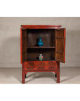 19th Century Qing Dynasty Red Lacquer Cabinet with Original Hand-Painted Scenes