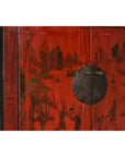 19th Century Qing Dynasty Red Lacquer Cabinet with Original Hand-Painted Scenes