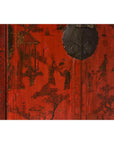 19th Century Qing Dynasty Red Lacquer Cabinet with Original Hand-Painted Scenes
